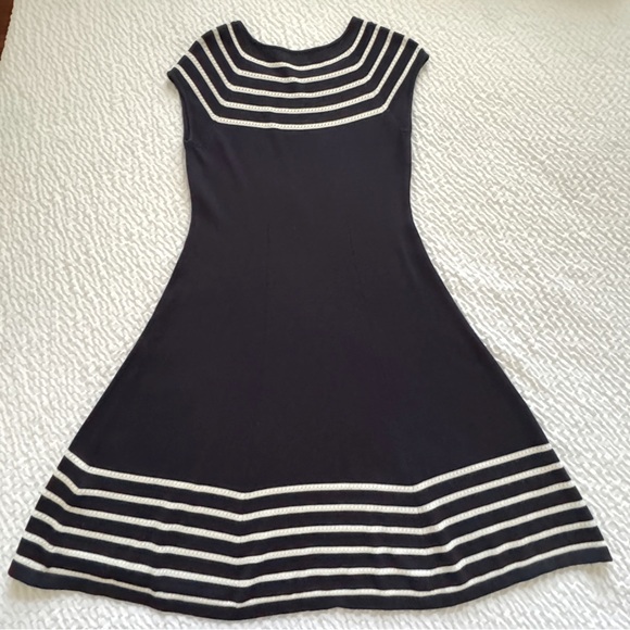 Eliza J Fit & Flare Cap Sleeve Knit Dress, Black & White, Size Small - Picture 2 of 11